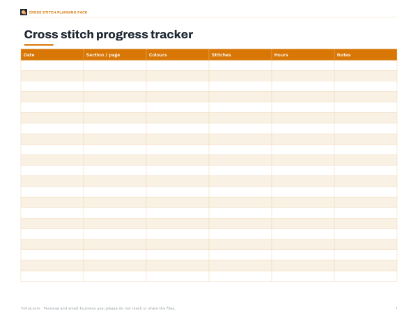 Preview of Printable Cross Stitch Project Tracker